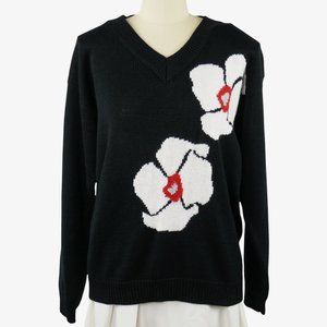 Manor Park Black w/Flowers Long Sleeve Sweater Top